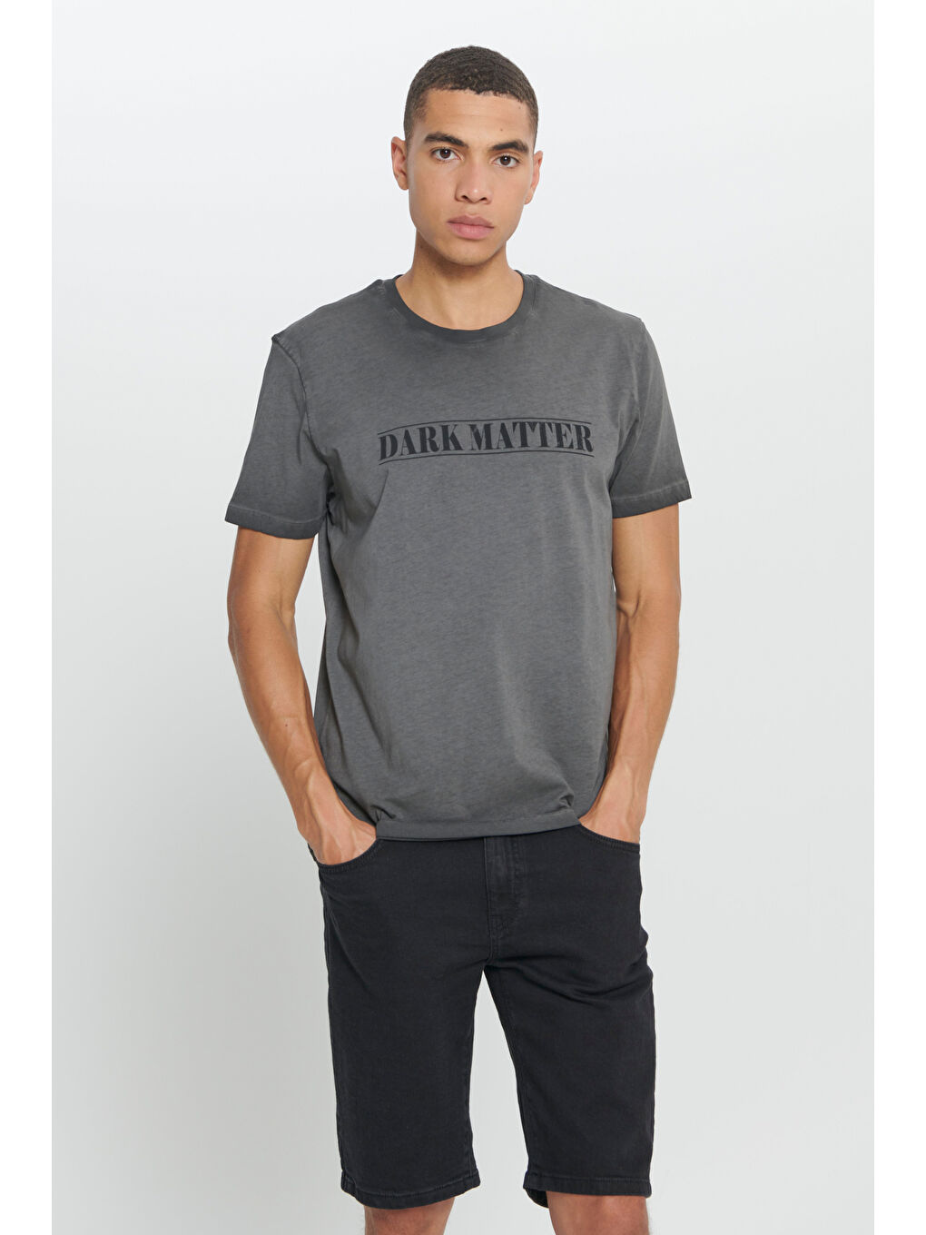 Erkek Antrasit Standart Fit Normal Kesim %100 Pamuk Baskılı Bisiklet Yaka Tişört-2
