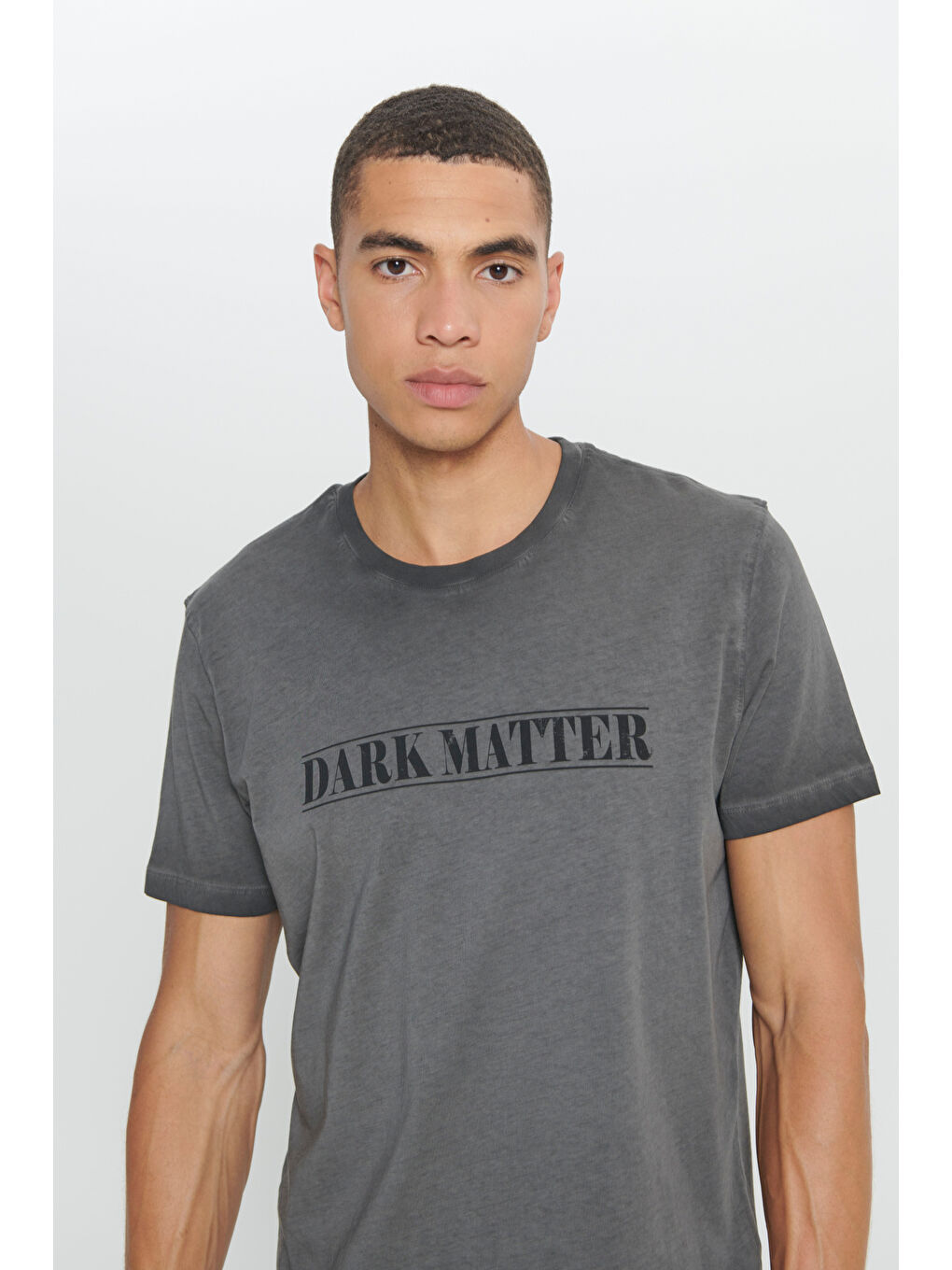 Erkek Antrasit Standart Fit Normal Kesim %100 Pamuk Baskılı Bisiklet Yaka Tişört-3