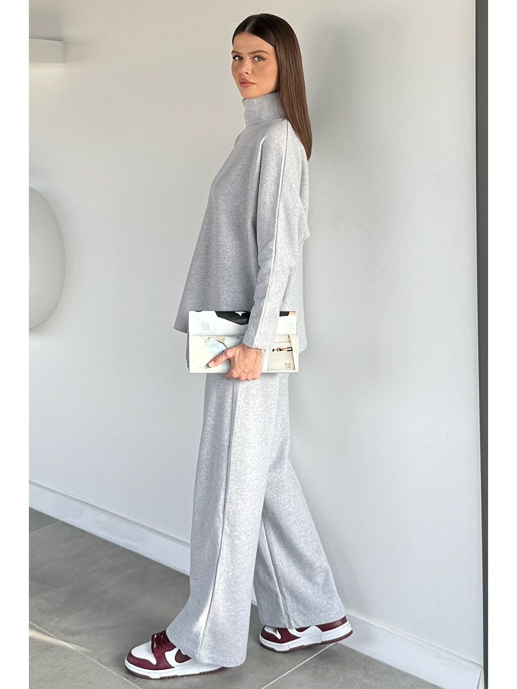 Gri Balıkçı Yaka Salaş Bluz Pantolon İkili Takım-3