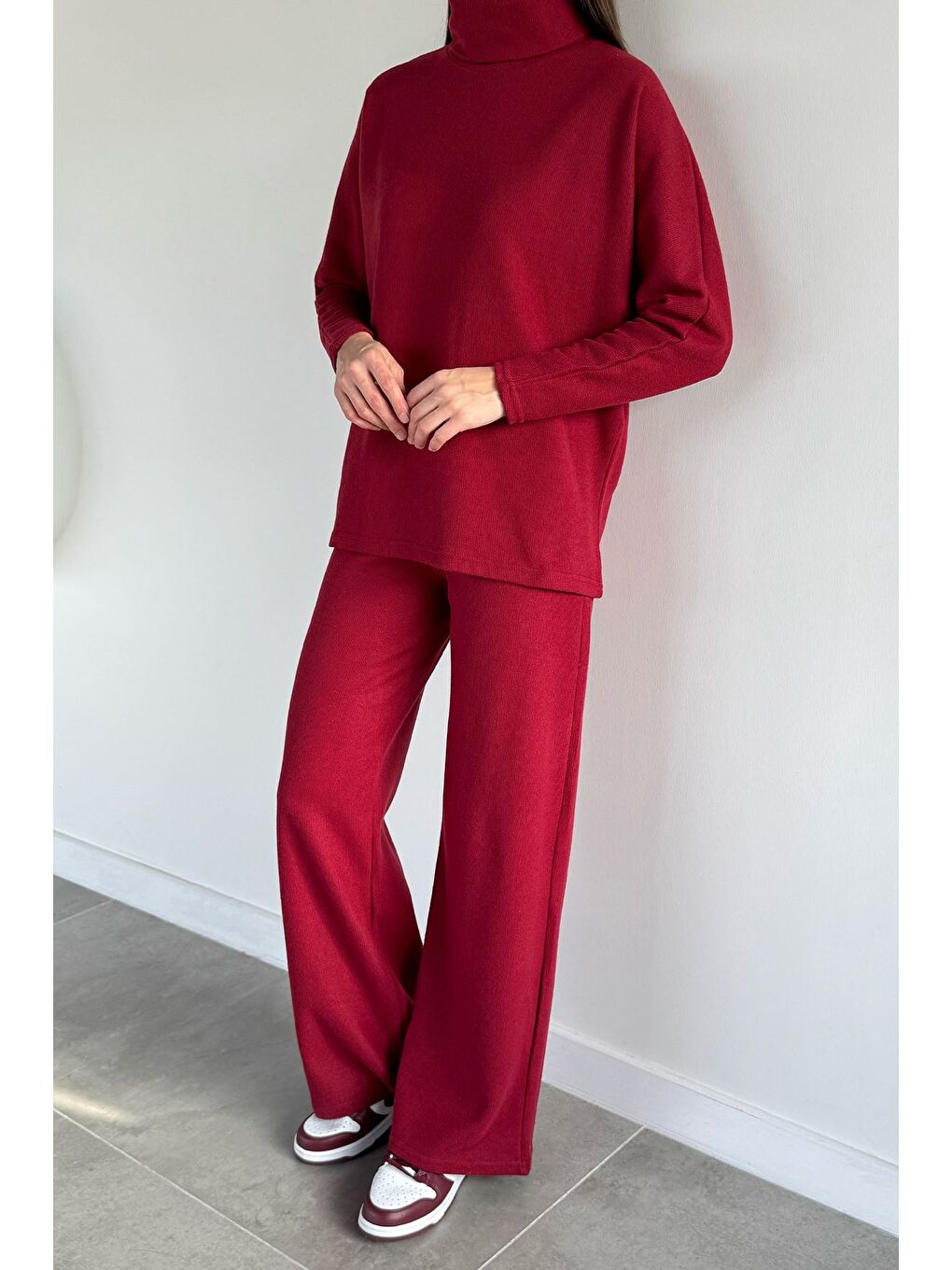 Kırmızı Balıkçı Yaka Salaş Bluz Pantolon İkili Takım-1