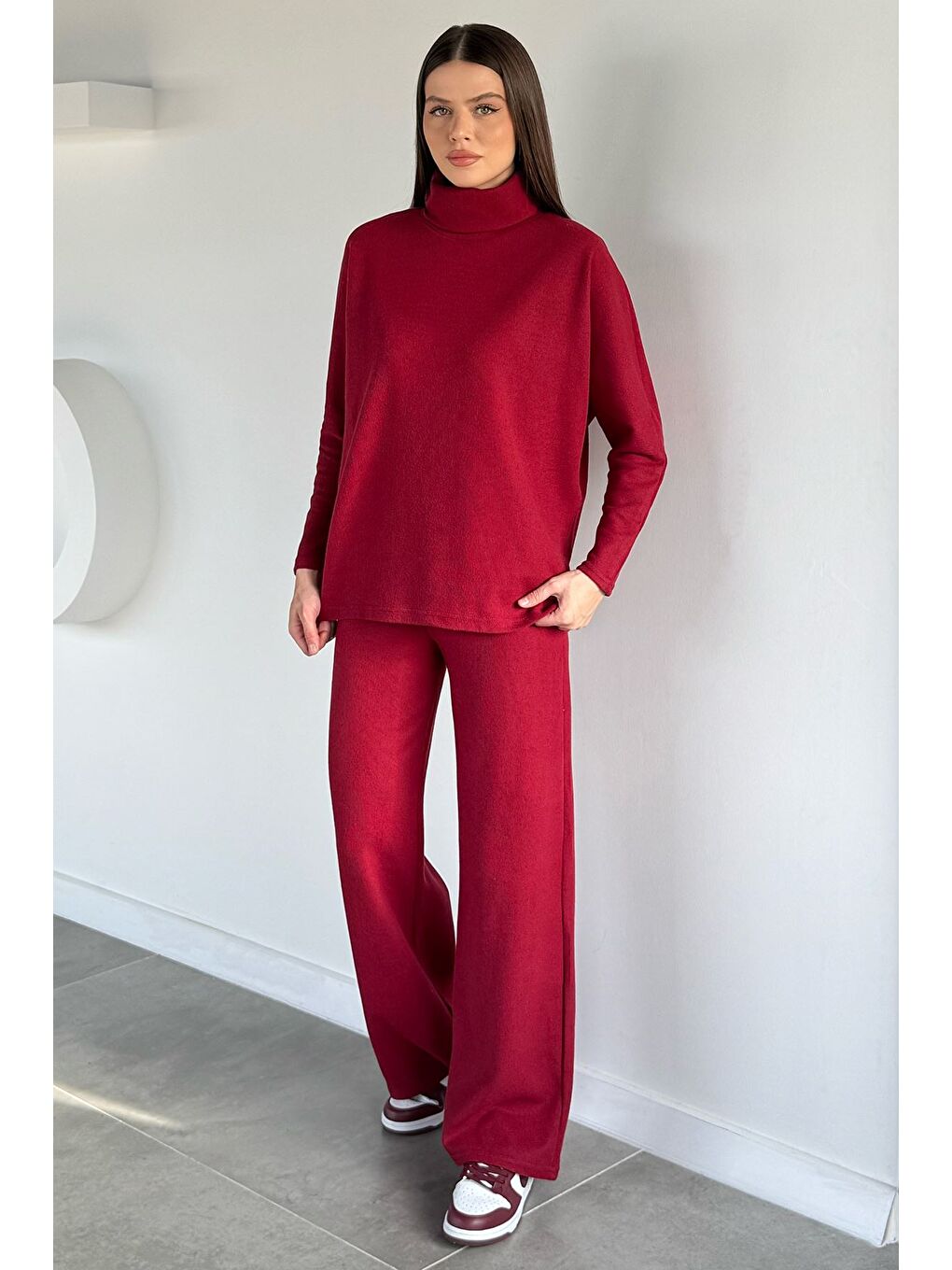 Kırmızı Balıkçı Yaka Salaş Bluz Pantolon İkili Takım-2