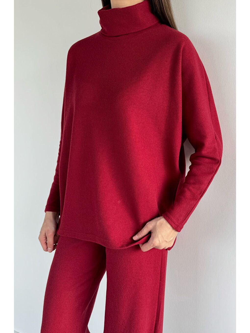 Kırmızı Balıkçı Yaka Salaş Bluz Pantolon İkili Takım-3