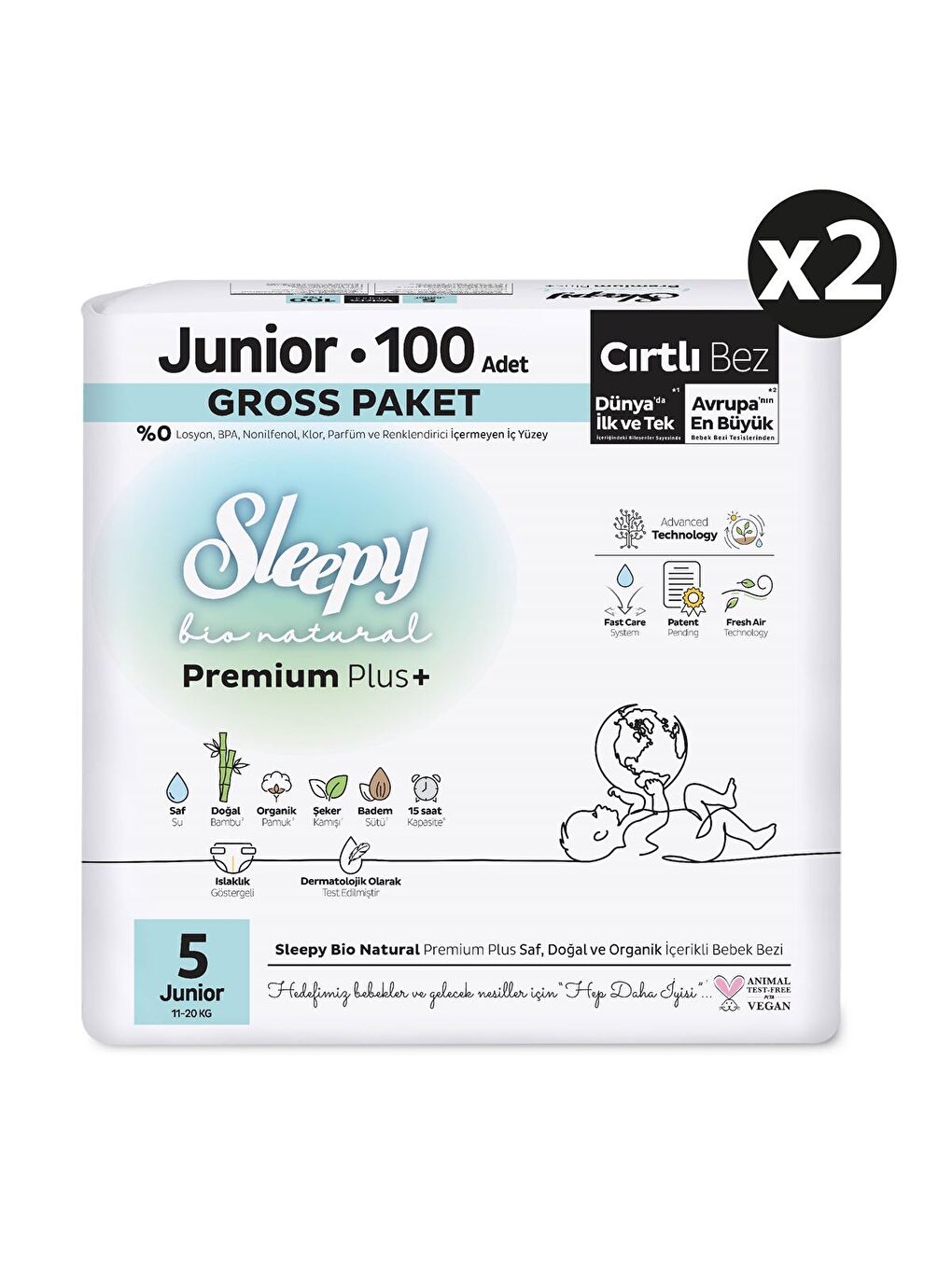 Sleepy Beyaz Bio Natural Premium Plus Gross Paket Bebek Bezi 5 Numara Junior 200 Adet - 1