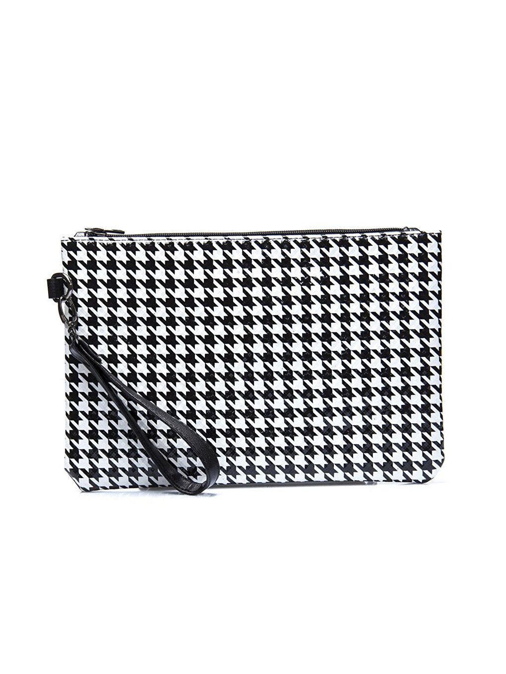 Capone Outfitters Siyah-Beyaz Paris Kazayağı Desenli Kadın Clutch Çanta - 3