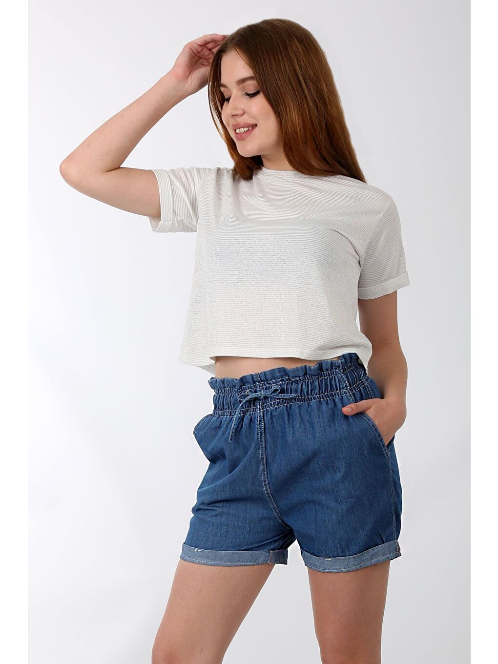 Mavi Kadın Beli Lastikli Denim Şort-2