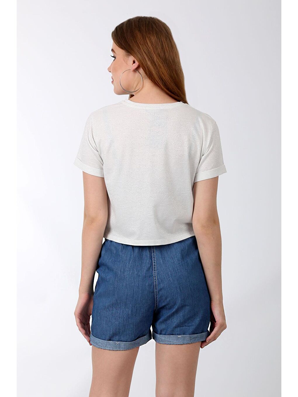 Mavi Kadın Beli Lastikli Denim Şort-3