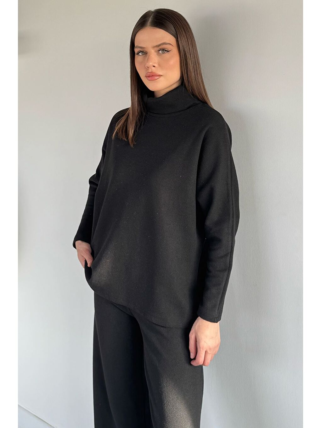 Siyah Balıkçı Yaka Salaş Bluz Pantolon İkili Takım-3