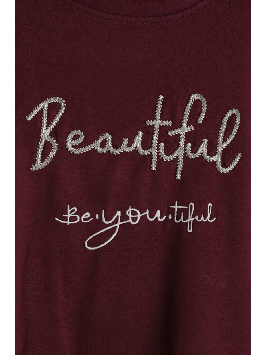 Bordo Kız Çocuk Çizgili Croplu Sweatshirt 3lü Geniş Paça Eşofman Takımı 24778-4