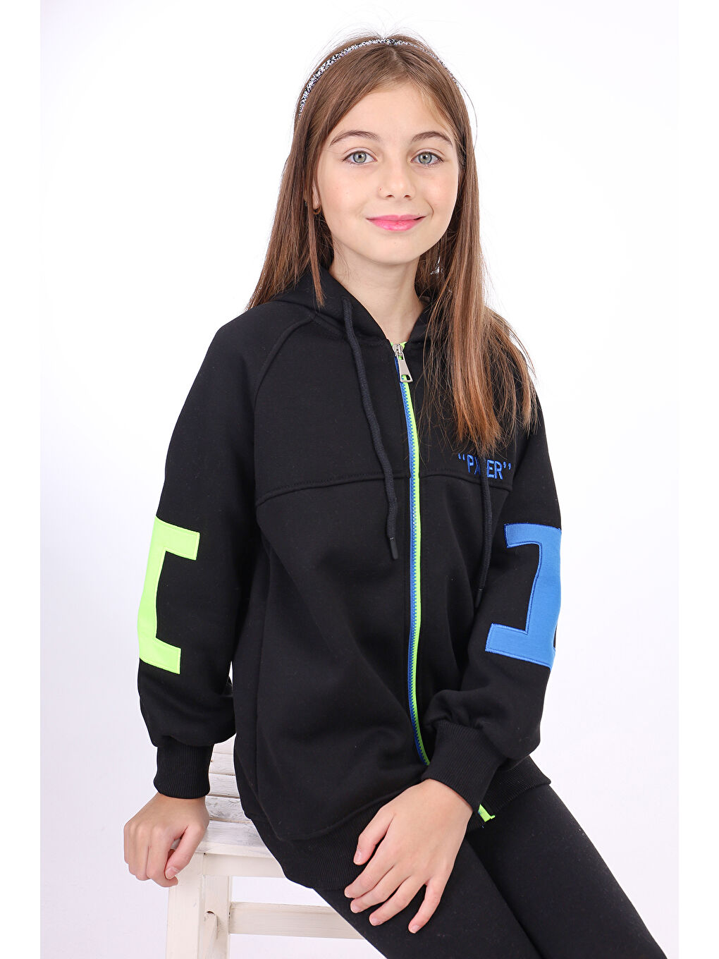 Siyah Kız Çocuk  Fermuarlı Sweatshırt