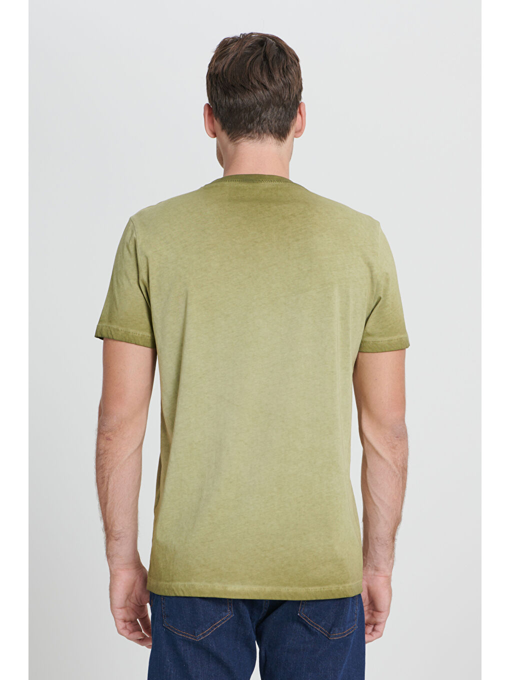 Erkek Haki Standart Fit Normal Kesim %100 Pamuk Baskılı Bisiklet Yaka Tişört-5