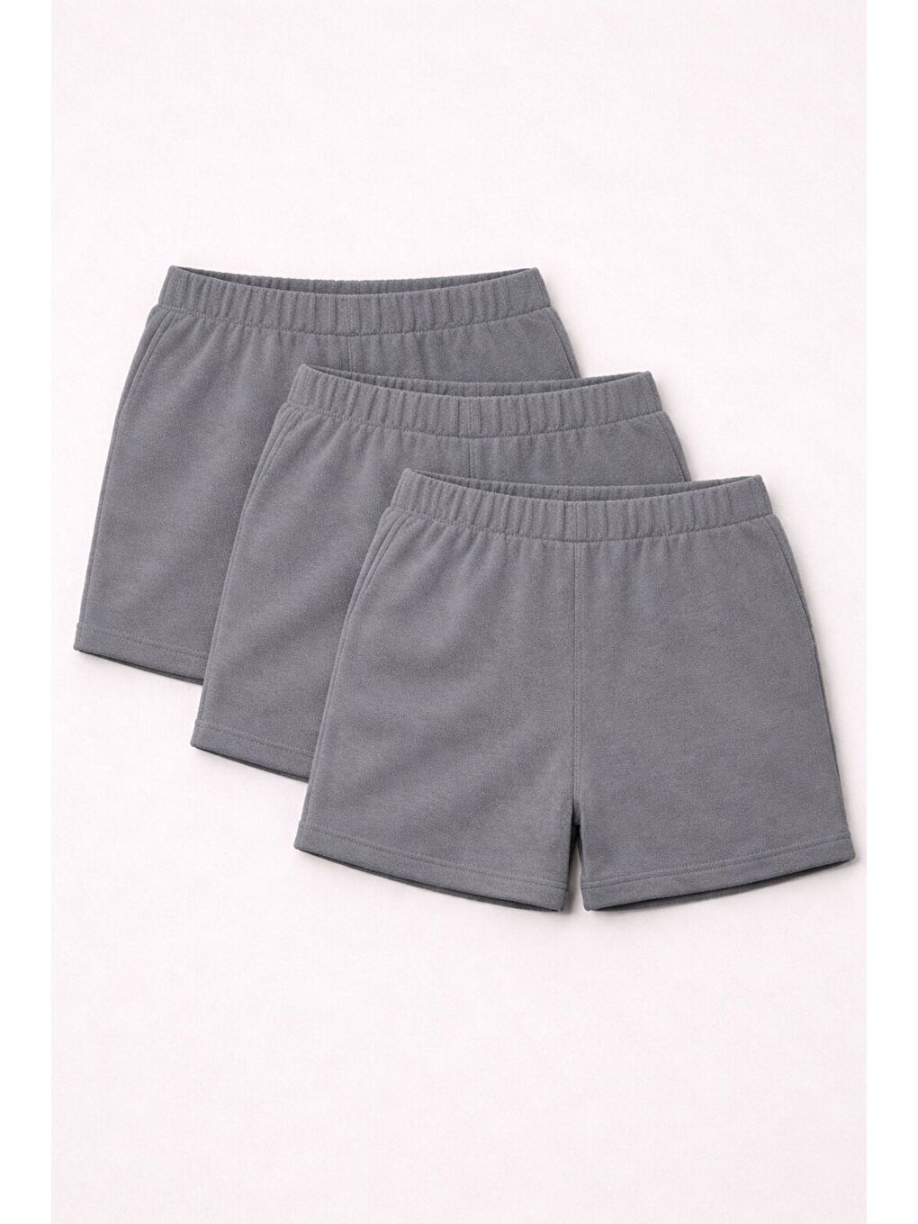 Gri 3'lü Paket Set Genç Kız Beli Lastikli Basic Pamuklu Şort