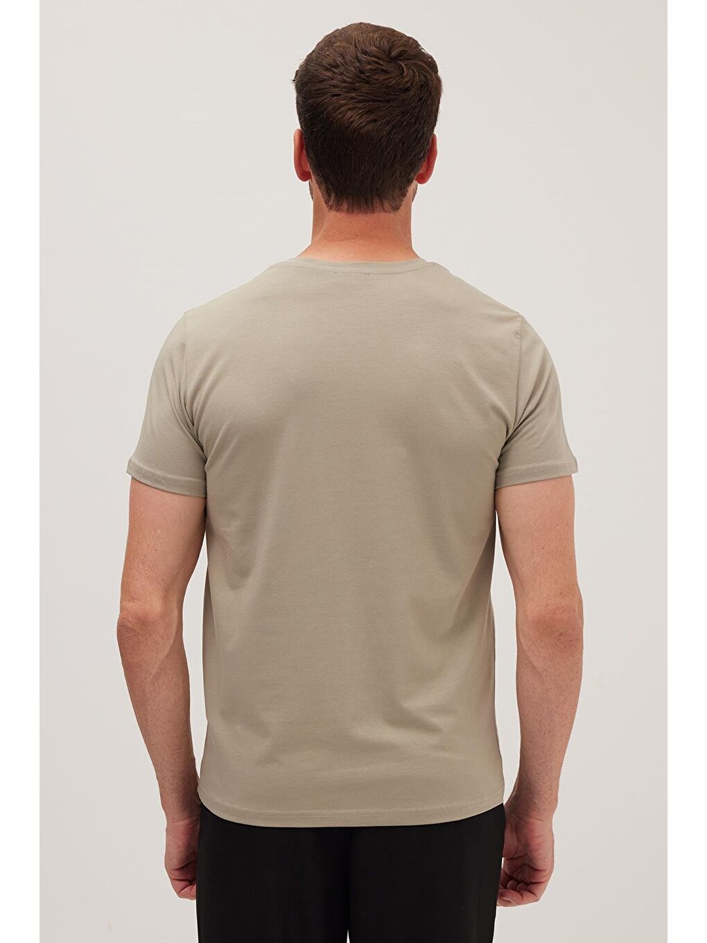 Erkek Slim Fit Dar Kesim Pamuklu Yumuşak Doku Elastanlı Esnek Kumaş Haki Bisiklet Yaka Tişört-6