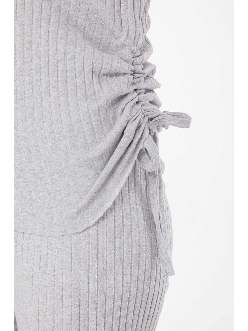 Bisiklet Yaka Kadın Gri Yanları Bağcıklı İkili Takım - 25839-4