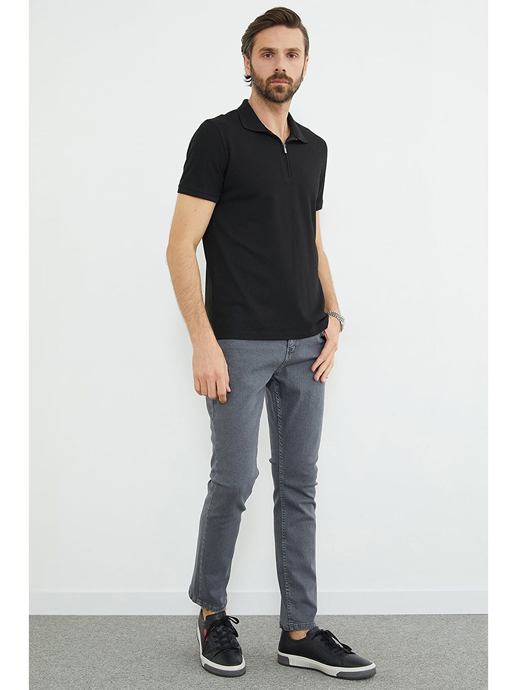 Antrasit Düğmeli Fermuarlı Regular Fit Jean-2