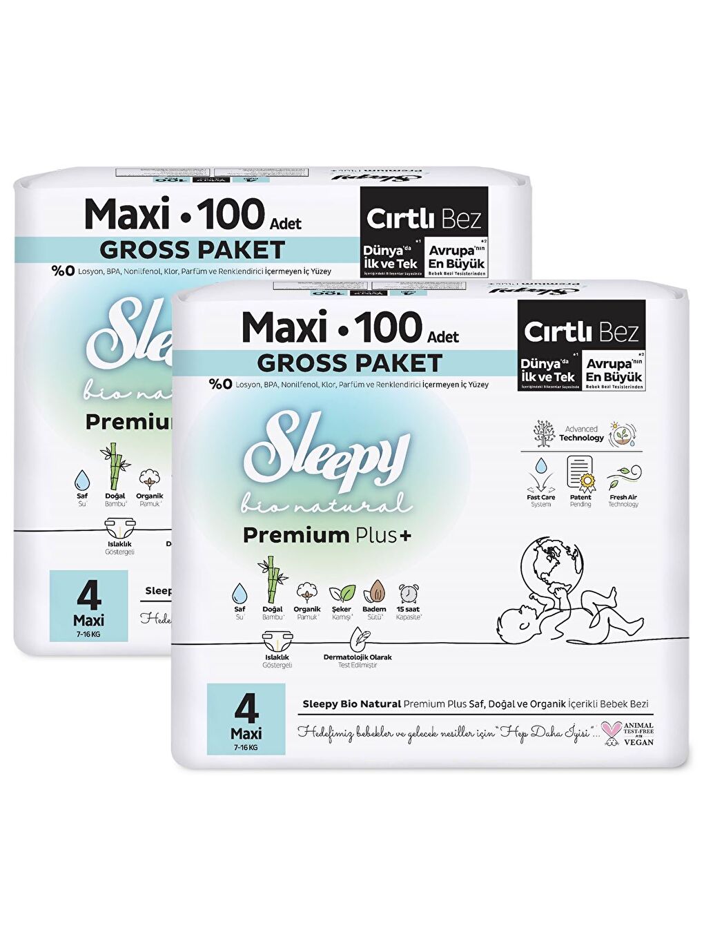 Sleepy Beyaz Bio Natural Premium Plus Gross Paket Bebek Bezi 4 Numara Maxi 200 Adet - 2