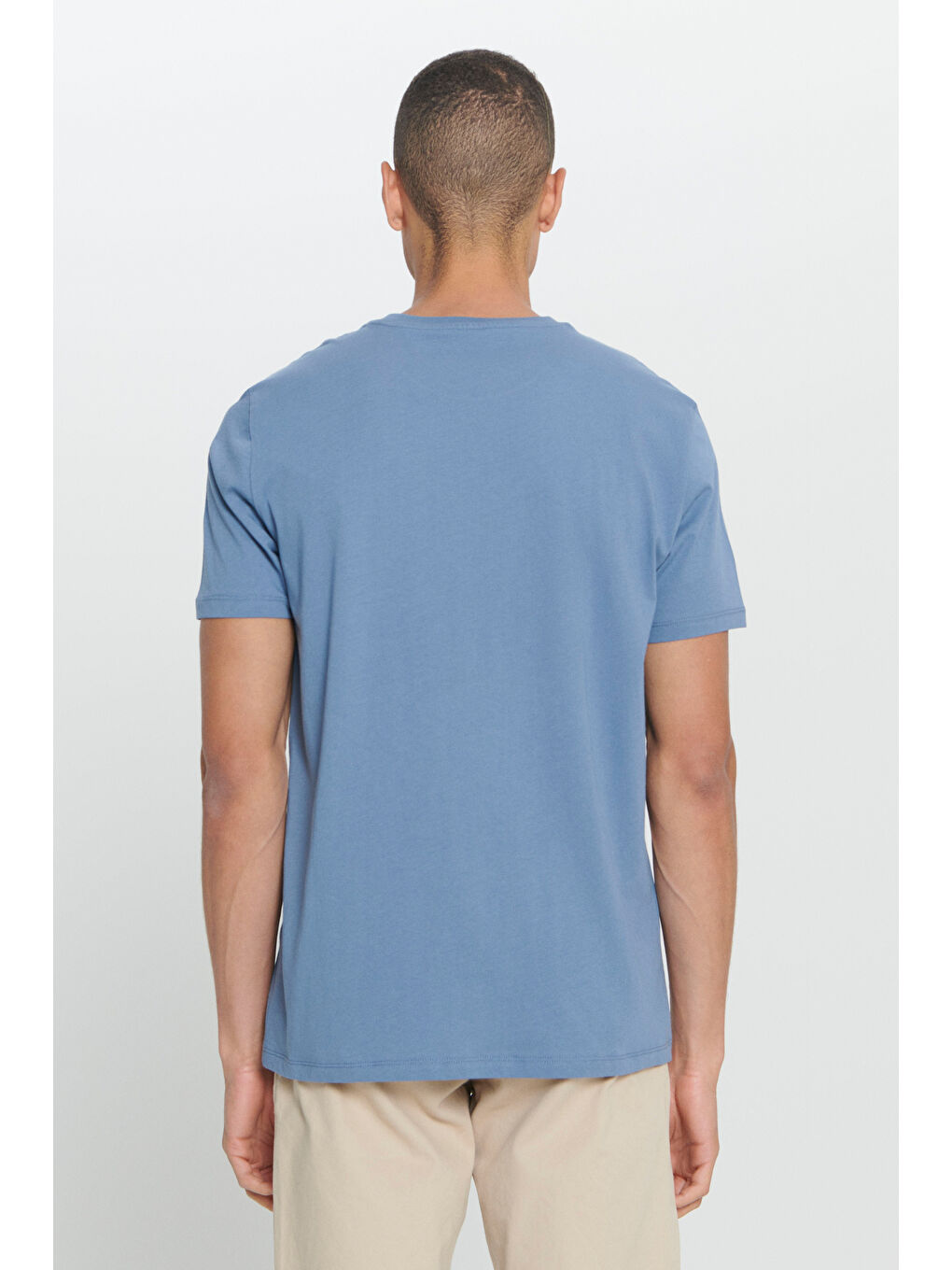 Erkek İndigo Standart Fit Normal Kesim %100 Pamuk Baskılı Bisiklet Yaka Tişört-5