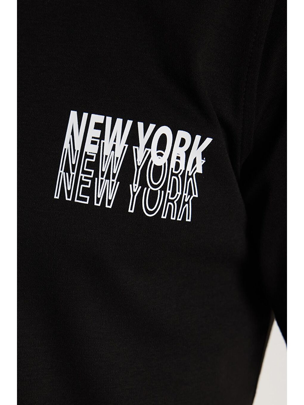 Erkek Slim Fit Dar Kesim Pamuklu Düz Basic Baskılı Bisiklet Yaka Siyah Tişört-1