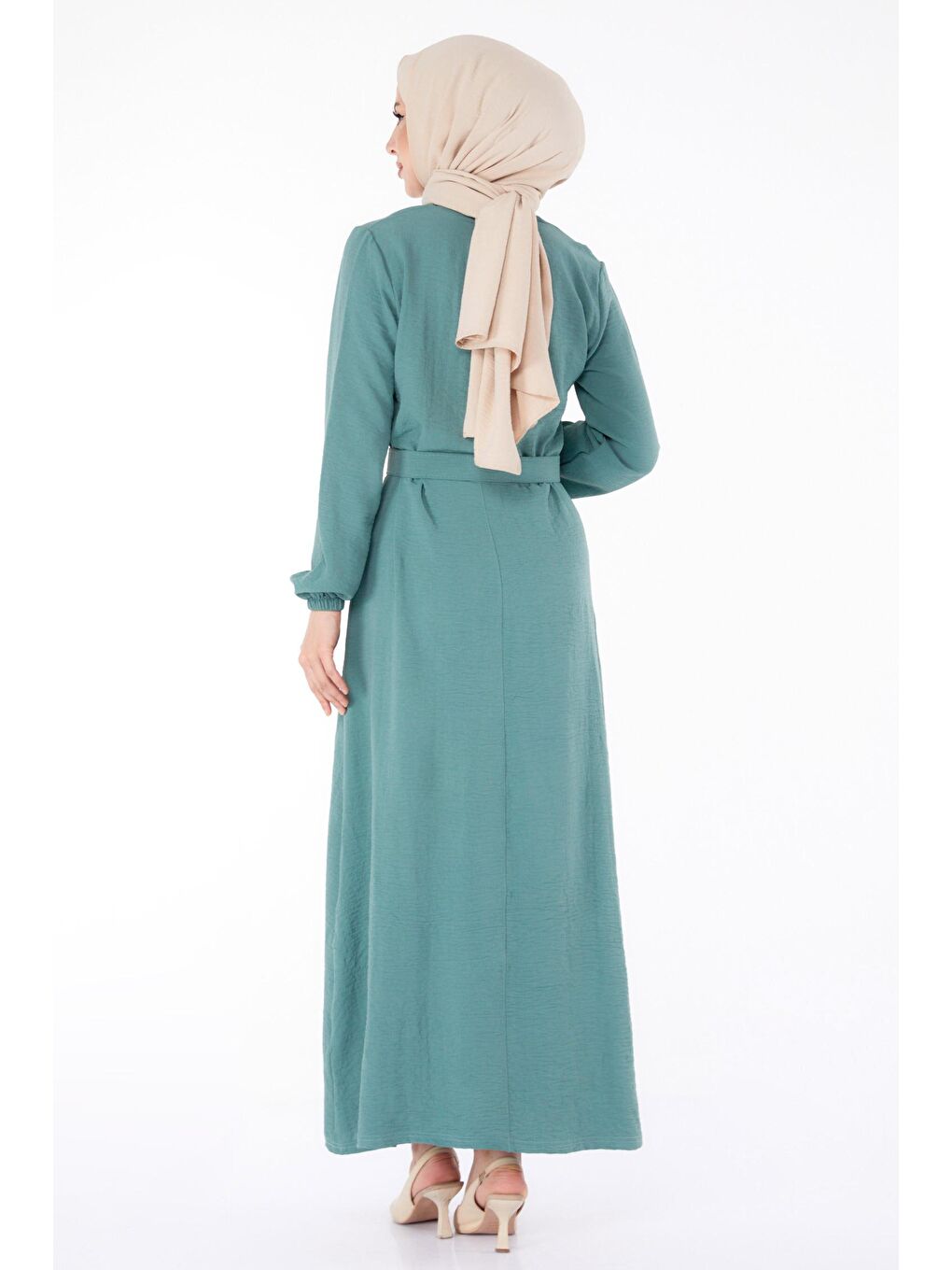 Bisiklet Yaka Kadın Yeşil Tesettür Elbise - 25380-3