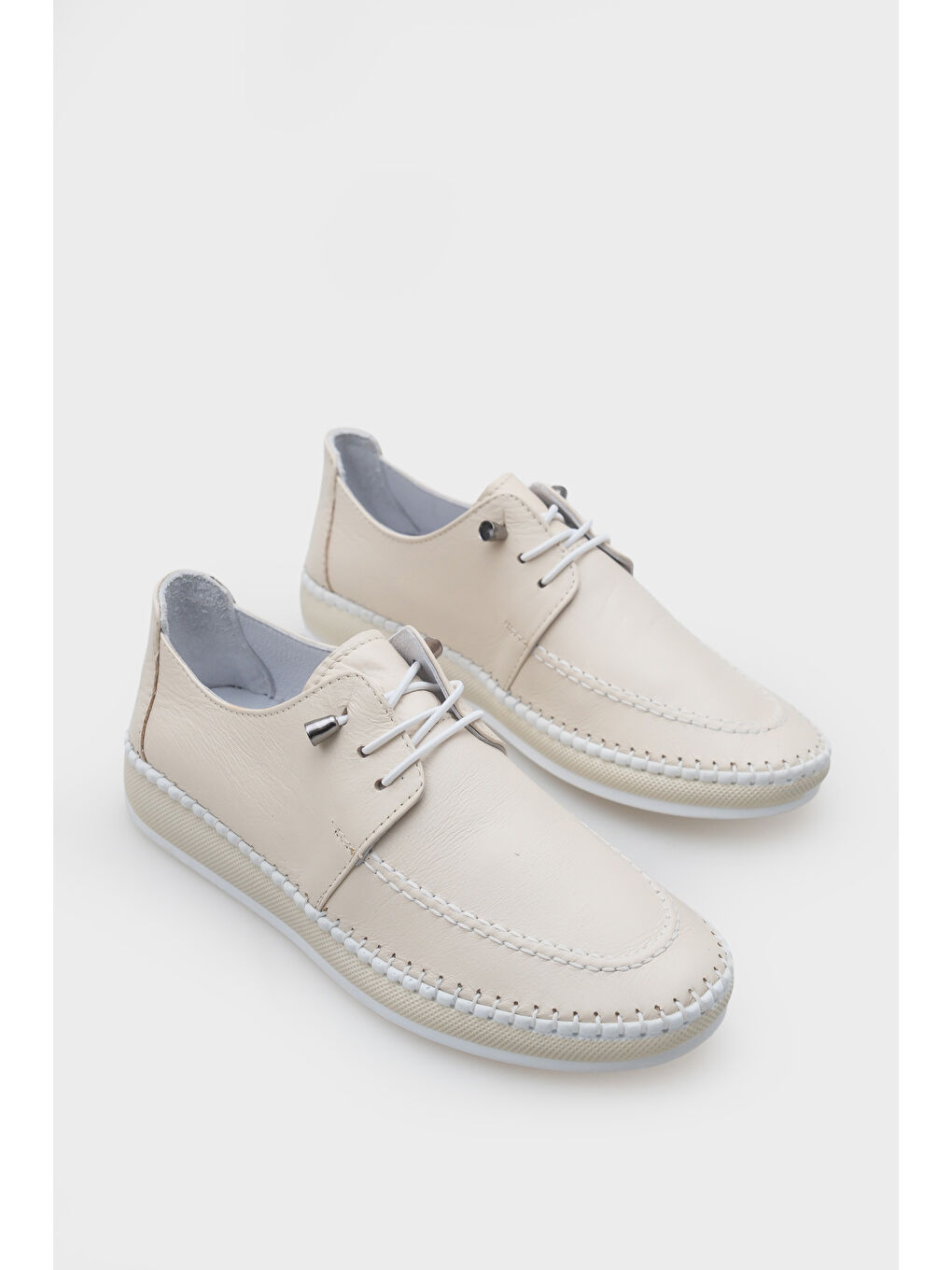 Bej Michele Hakiki Deri Soft Konfor Tabanlı Kadın Sneaker-1