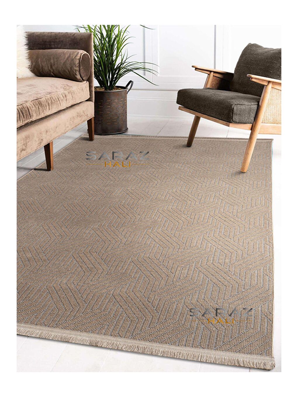 Bej Bohem Saçaklı Kaymaz Kilim Vizon 120x180