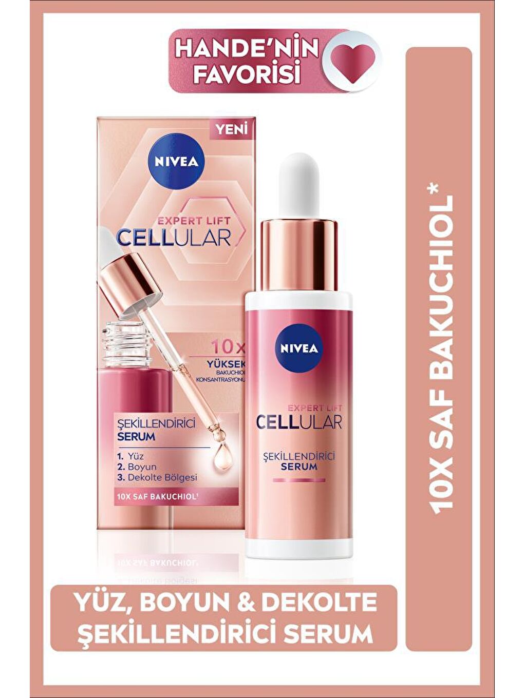 NIVEA Şeffaf Cellular Expert Lift Şekillendirici Serum 30 ml, Yüz, Boyun Ve Dekolte Bölgesi, Saf Bakuchiol