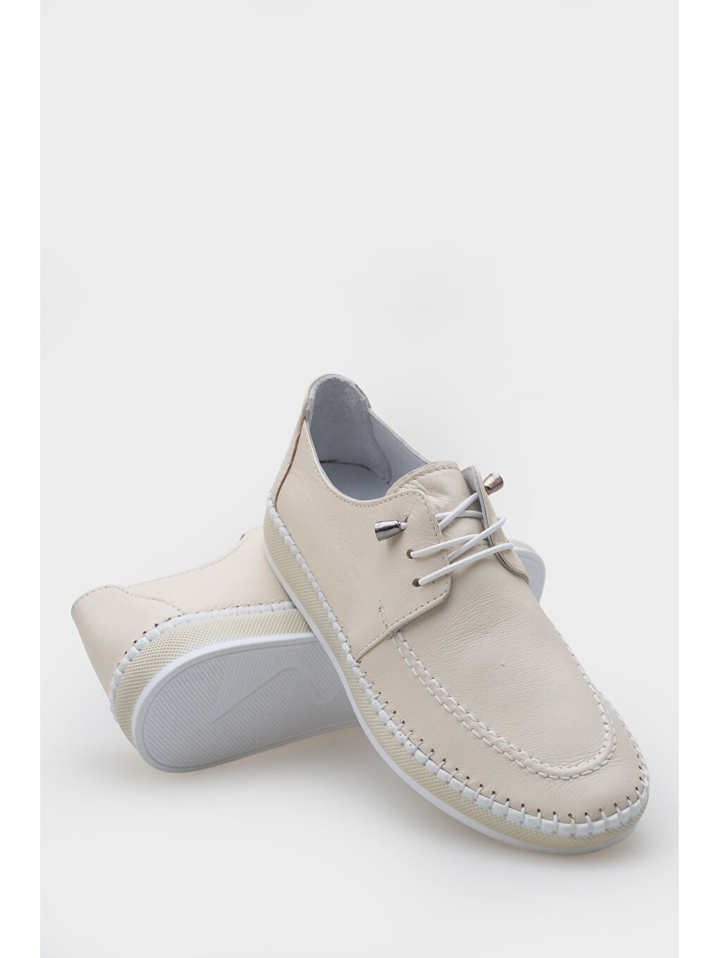 Bej Michele Hakiki Deri Soft Konfor Tabanlı Kadın Sneaker-3