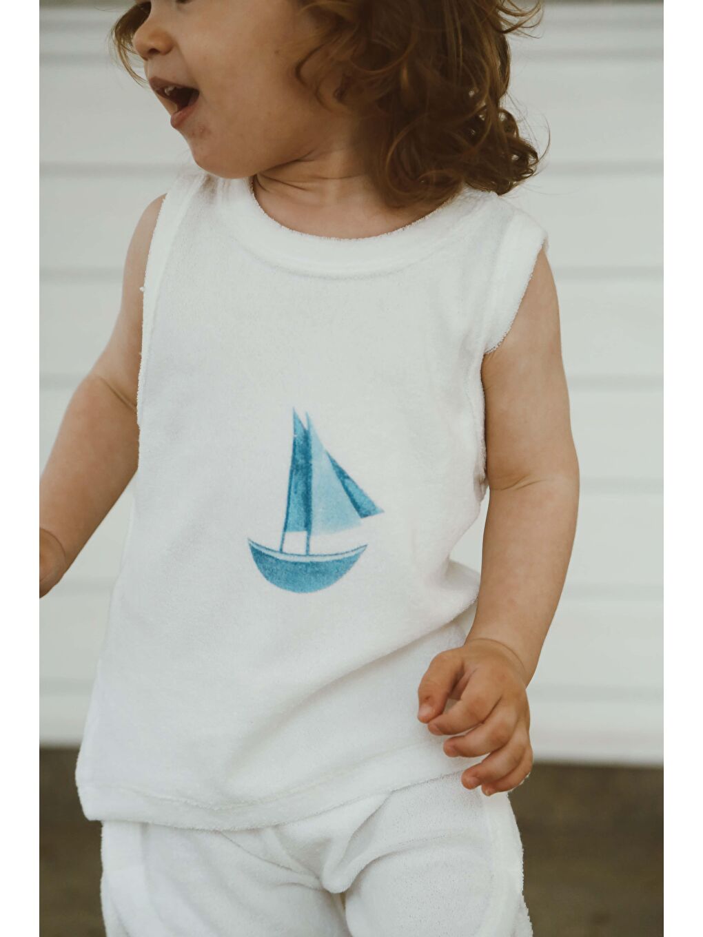 Beyaz Yelken Baskı Havlu Şort Takım-2