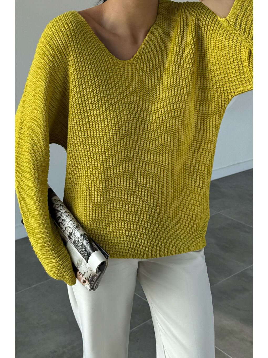 Yeşil V Yaka Salaş Triko Bluz (s,m,l,xl Uyumludur)