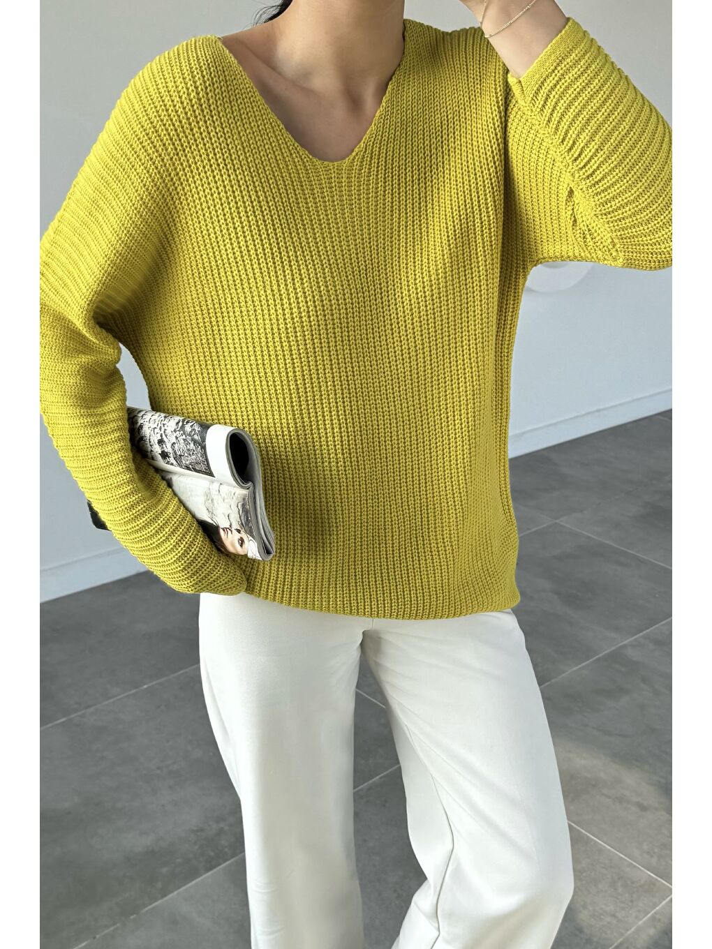 Yeşil V Yaka Salaş Triko Bluz (s,m,l,xl Uyumludur)-1