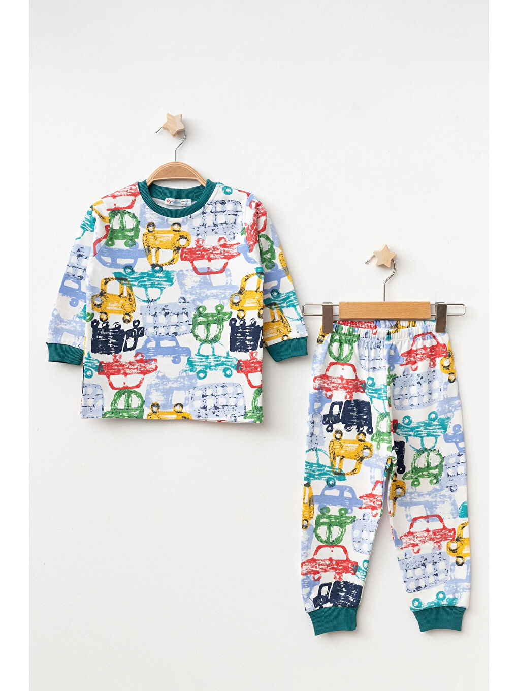 Myhanne Yeşil Araba Desenli Uzun Kol Pijama Takımı 74159