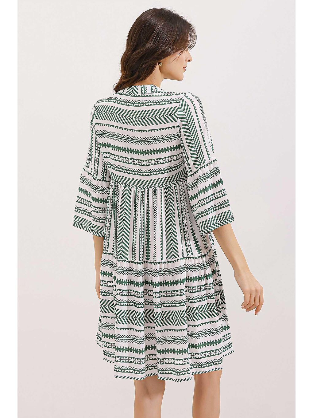 1975 ETNİK DESEN ELBİSE - Haki-3