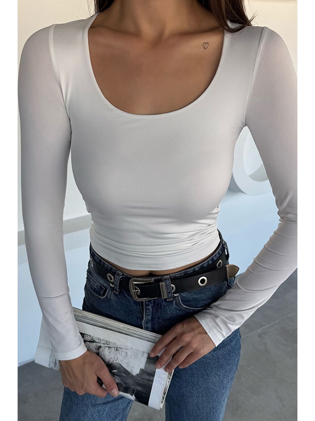 Ekru Kadın Kare Yaka Bluz-2