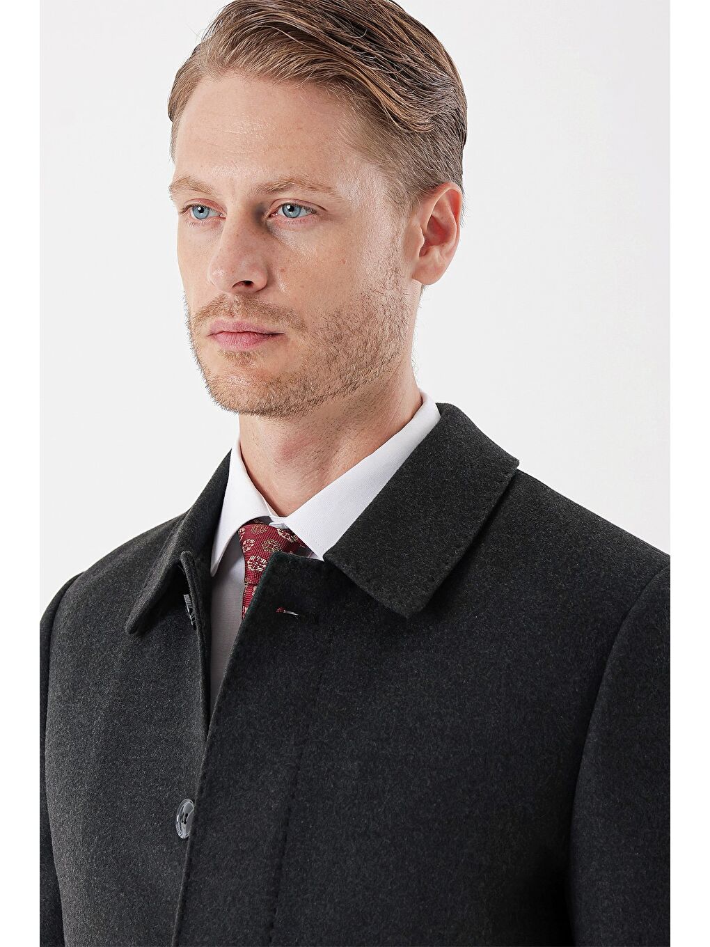 Koyu Antrasit Kaşe Berberi Yaka Kapitoneli Astar Comfort Fit Rahat Kesim Klasik Kaban 1008235161-5