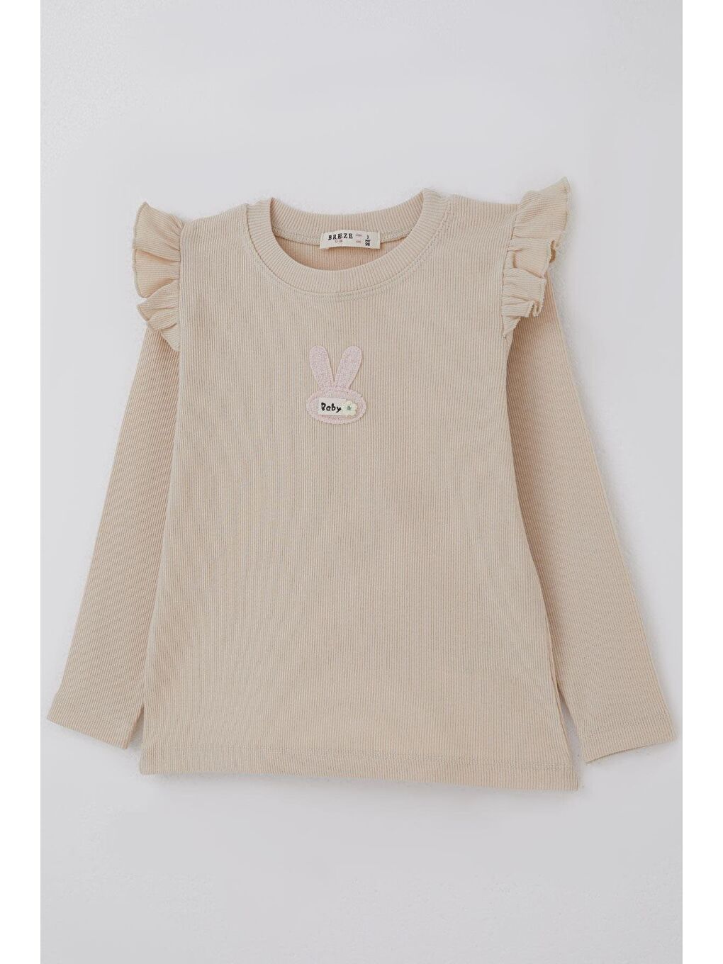 Kız Çocuk Uzun Kollu Tişört Tavşan Aplike Armalı Çiçekli Bej (2-6 Yaş)-2