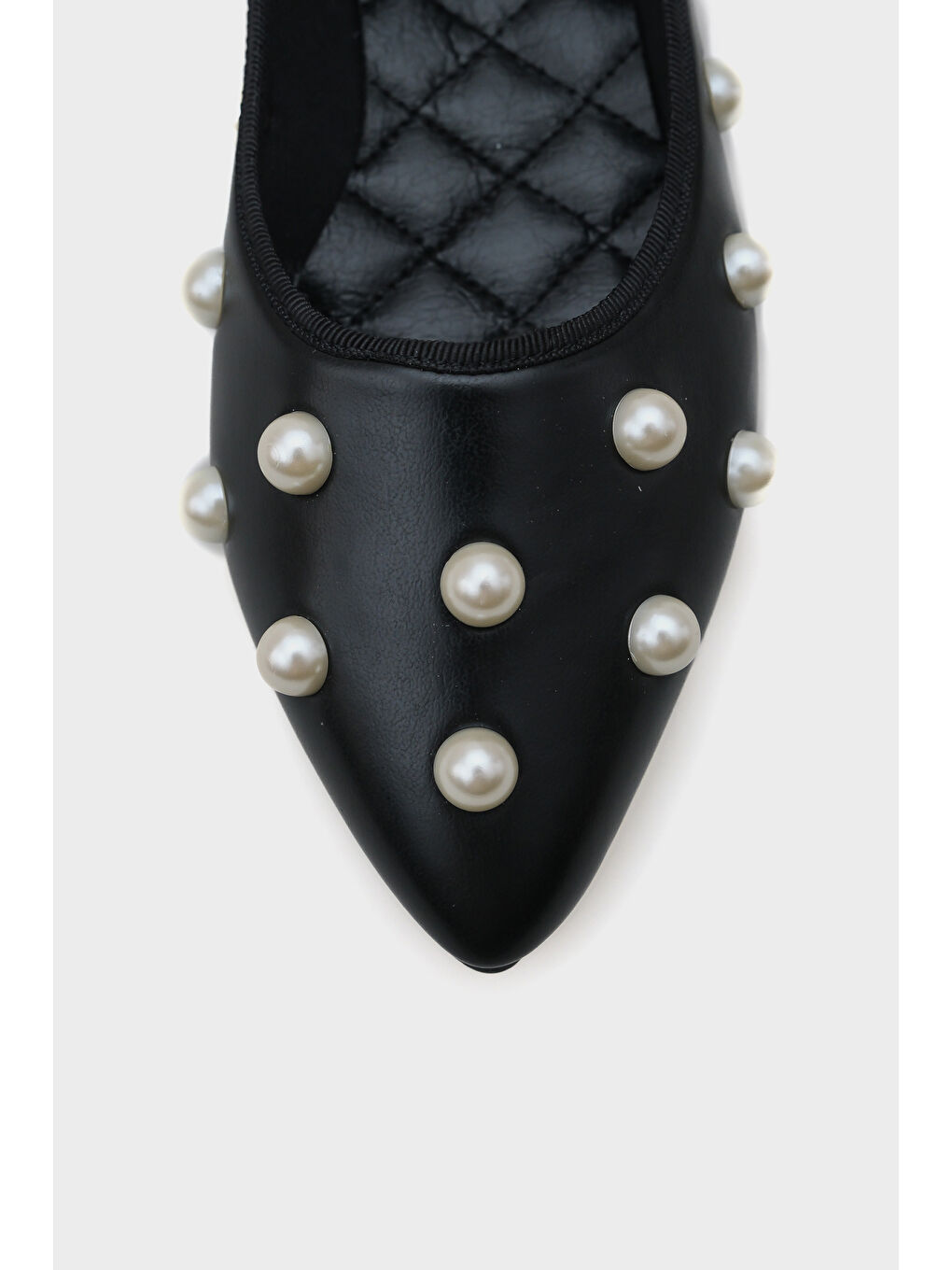 Siyah Alice İnci Aksesuarlı Sivri Burunlu Babet-2