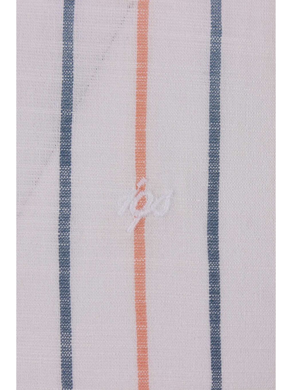 Turuncu Somon İnce Çizgili Dynamic Fit Uzun Kollu Gömlek-1