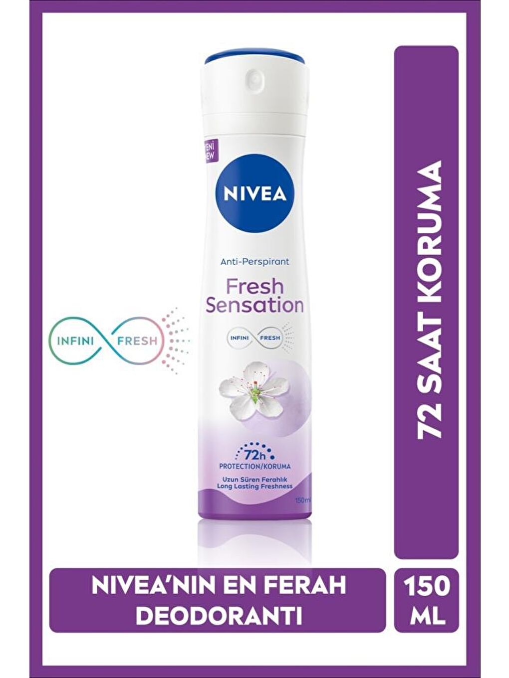 NIVEA Şeffaf Fresh Sensation Kadın Sprey Deodorant 150 ml, 72 Saat Anti-Perspirant Koruma, Uzun Süren Ferahlık