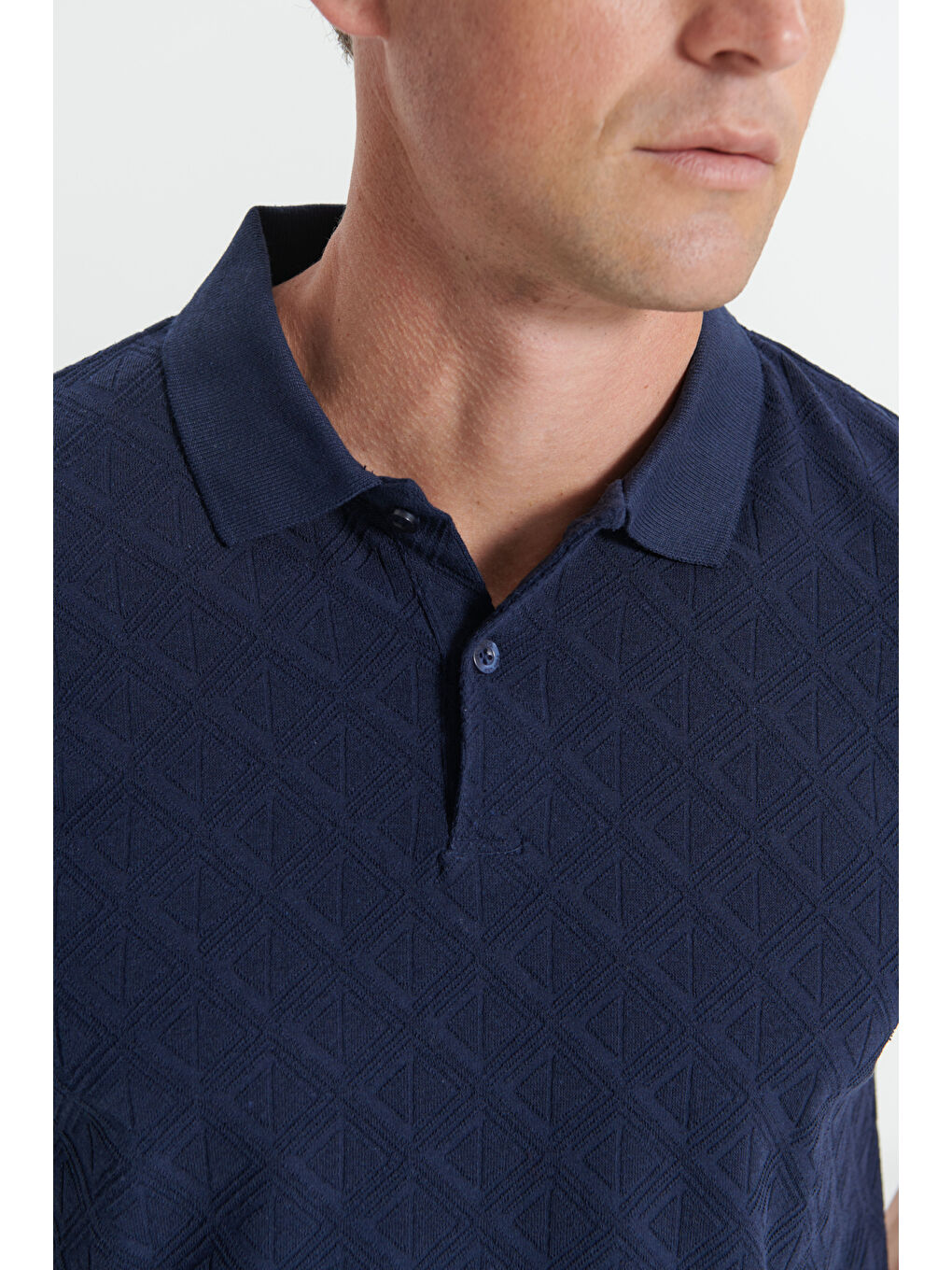 Erkek İndigo Standart Fit Normal Kesim Pamuklu Baklava Desenli Polo Yaka Tişört-4