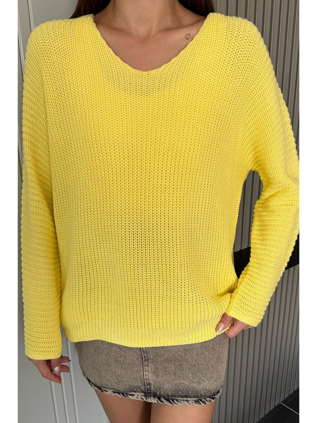 Sarı V Yaka Salaş Triko Bluz (s,m,l,xl Uyumludur)-1