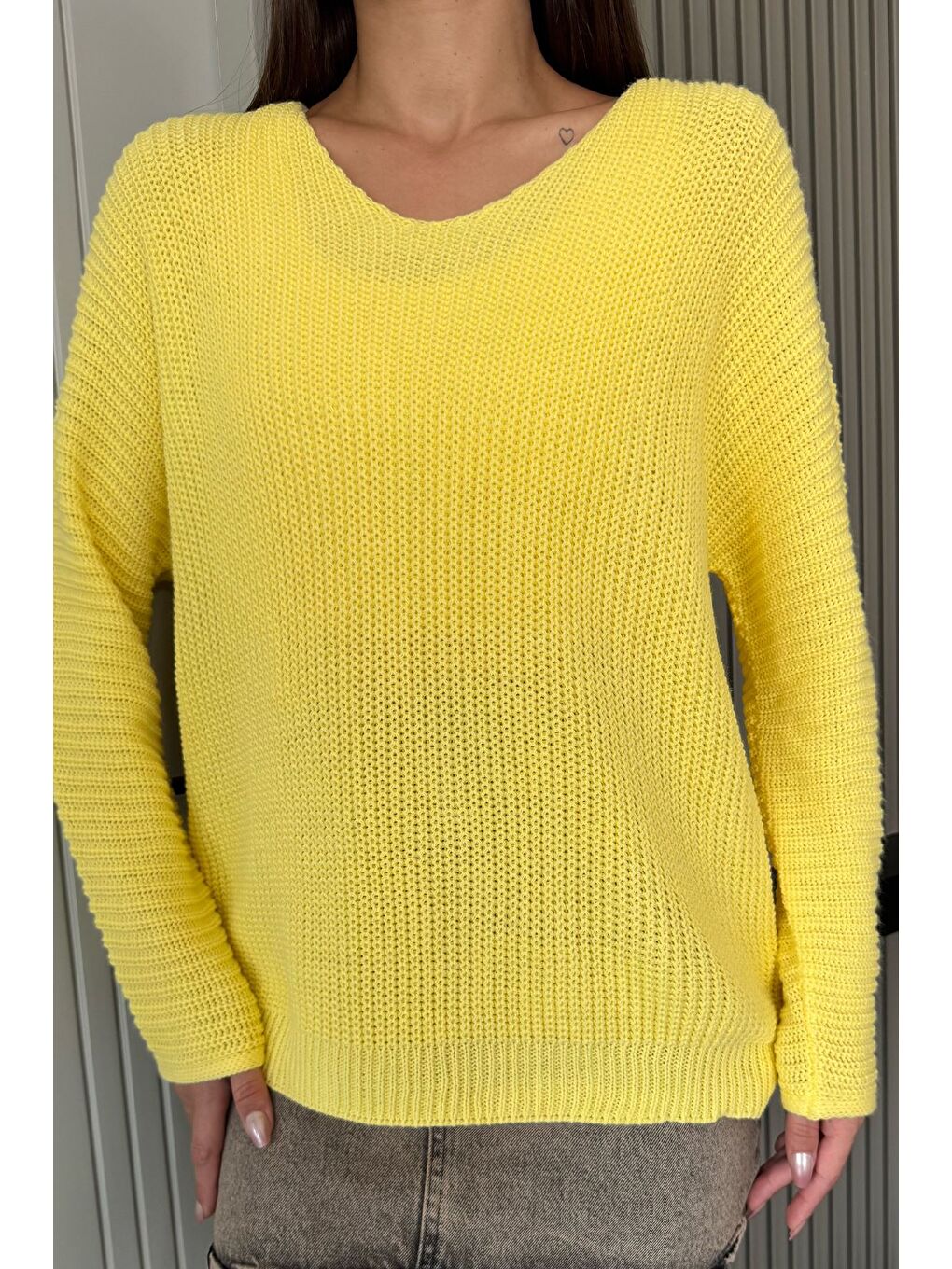 Sarı V Yaka Salaş Triko Bluz (s,m,l,xl Uyumludur)-2