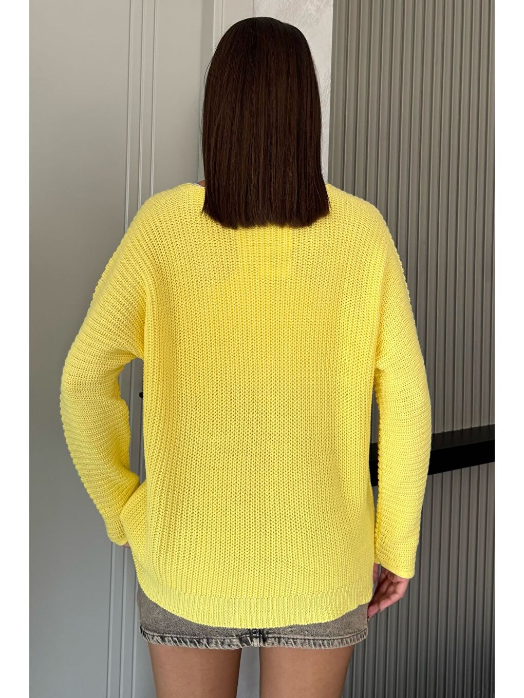 Sarı V Yaka Salaş Triko Bluz (s,m,l,xl Uyumludur)-3
