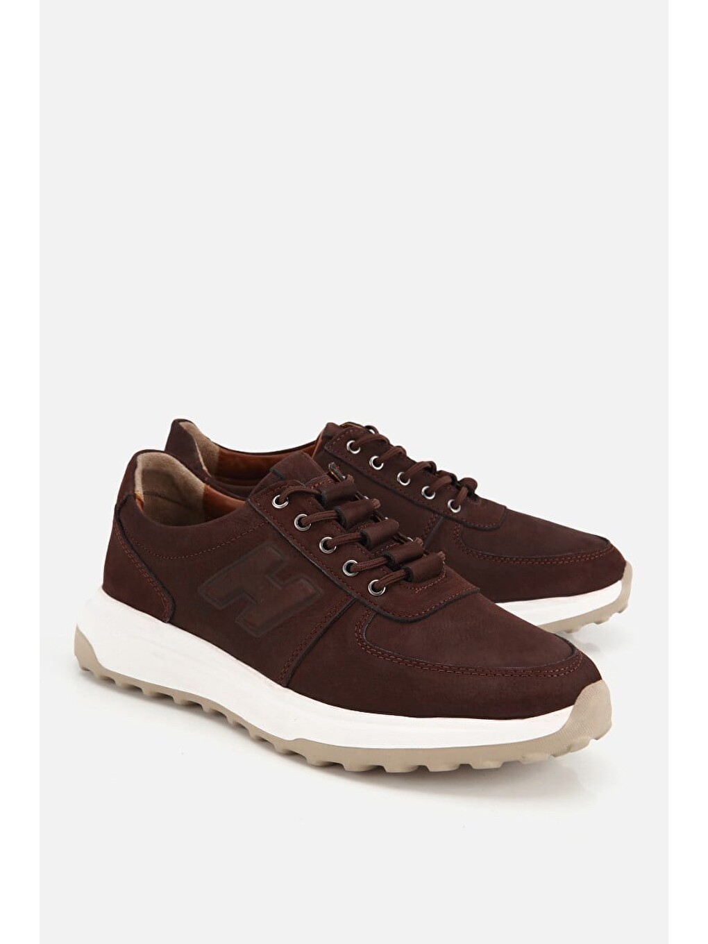 Erkek Kahverengi Nubuk Deri Bağcık Detaylı Sneaker-1
