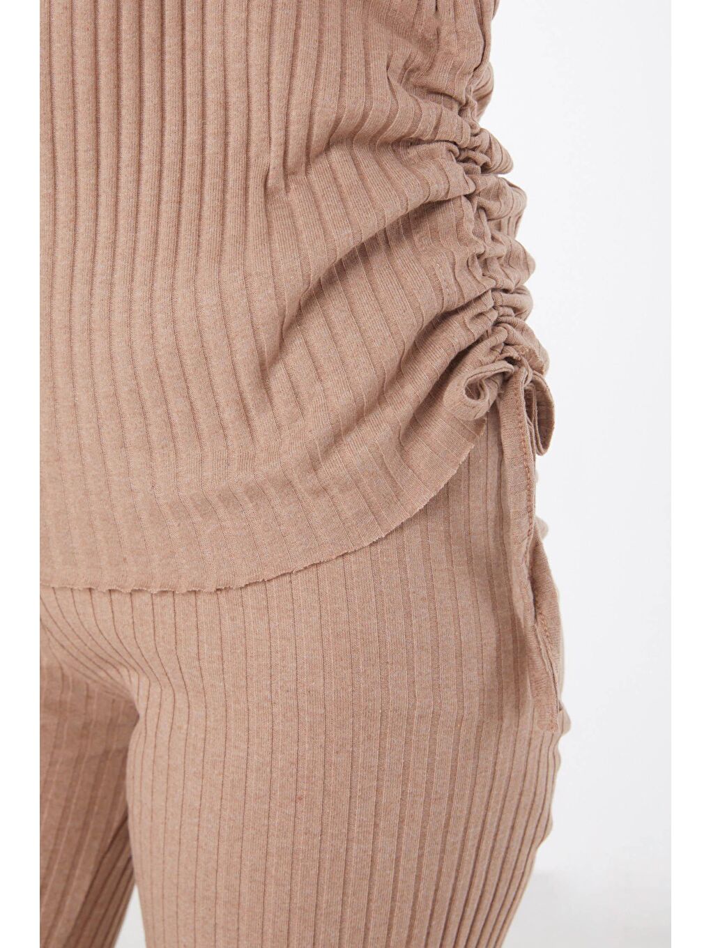 Bej Bisiklet Yaka Kadın Vizon Yanları Bağcıklı İkili Takım - 25839-4