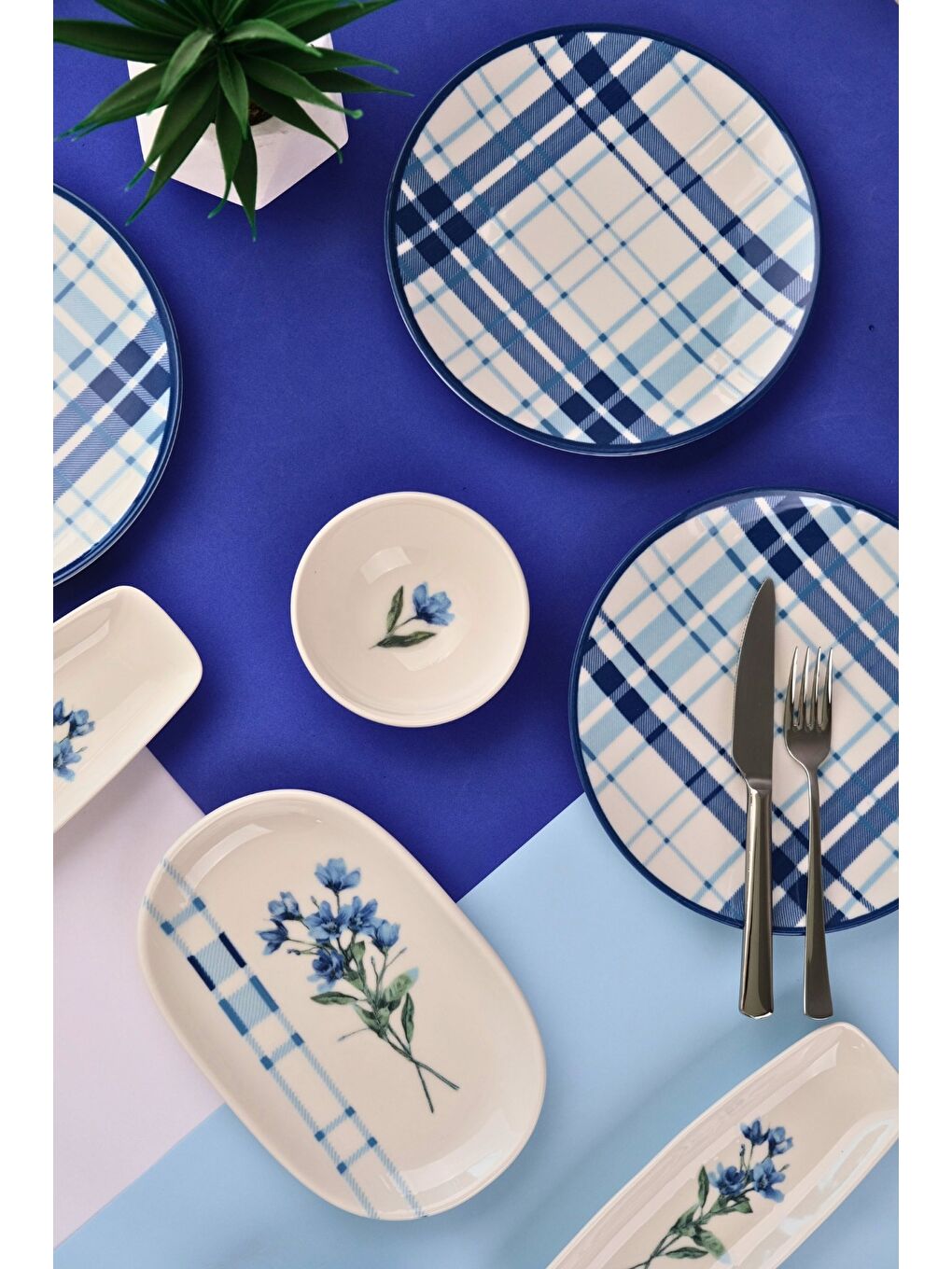 Mavi Porselen Silvia Kahvaltı ve İkram Takımı 6 Kişilik 14 Parça TVL14KAHPRS1213-1