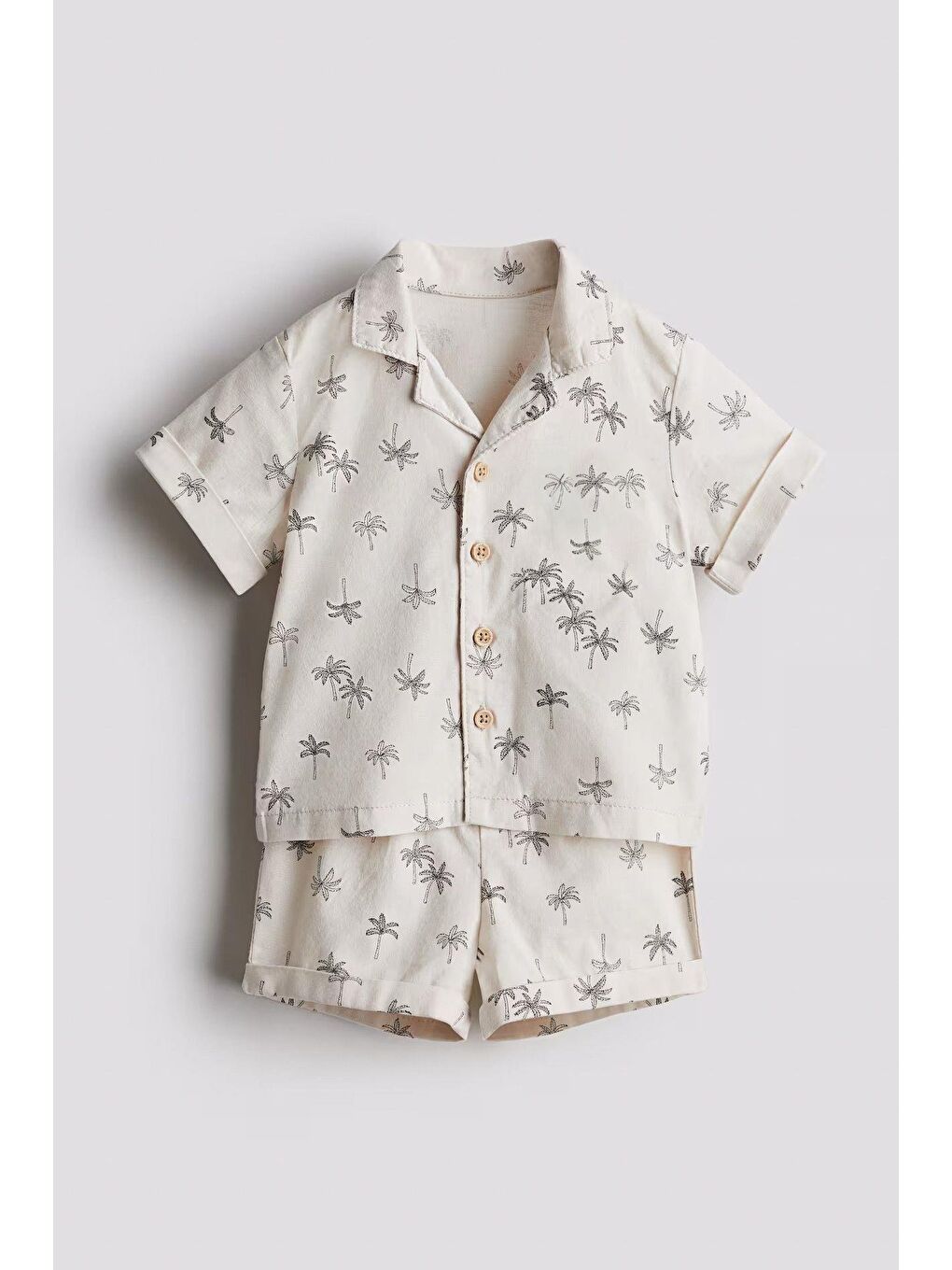 Karışık Erkek Çocuk Keten İki Parçalı Takım - 2-9 Yaş, Palmiye Desenli, Yazlık Kısa Kollu Gömlek & Şort