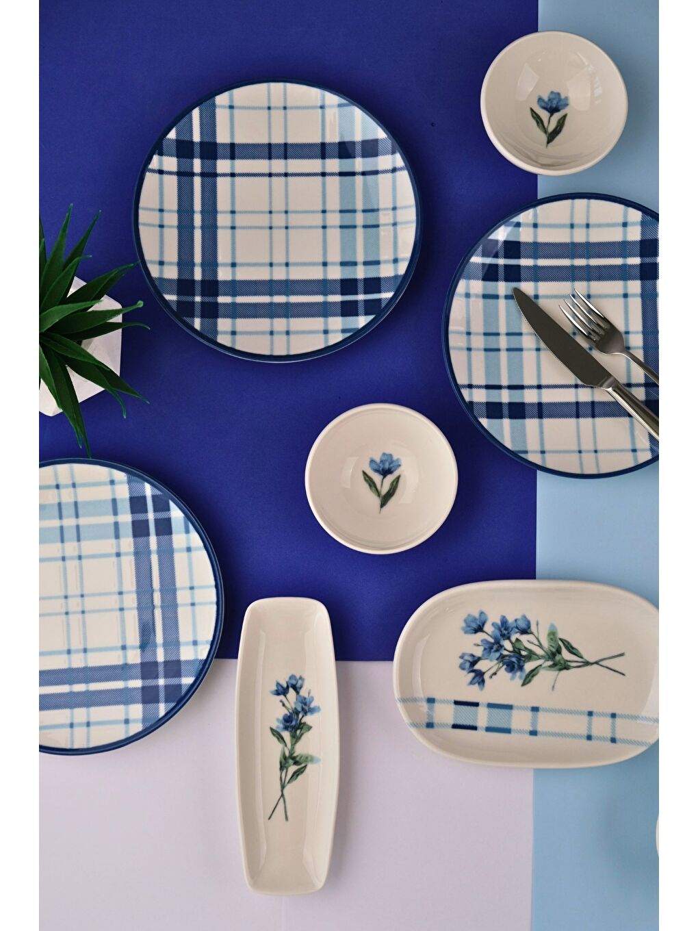 Mavi Porselen Silvia Kahvaltı ve İkram Takımı 6 Kişilik 14 Parça TVL14KAHPRS1213-4