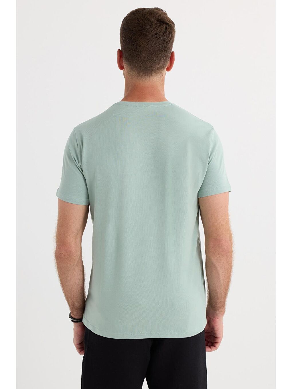 Erkek Slim Fit Dar Kesim Pamuklu Yumuşak Doku Elastanlı Esnek Kumaş Yeşil Bisiklet Yaka Tişört-6