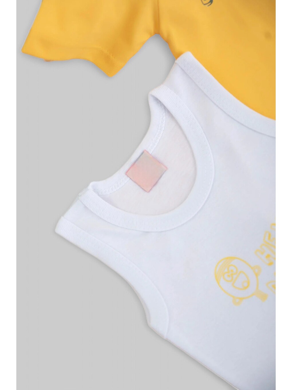 Sarı Erkek Bebek 3 Parça Yazlık Çıtçıtlı Bodyli Baskılı İnterlok Takım-6