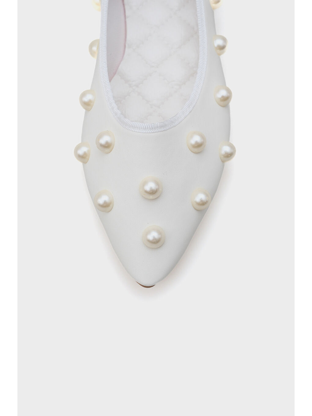 Beyaz Alice İnci Aksesuarlı Sivri Burunlu Babet-2