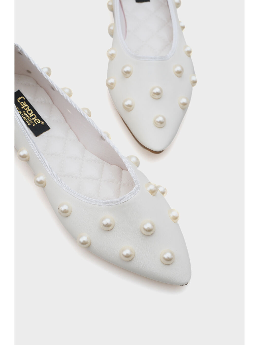 Beyaz Alice İnci Aksesuarlı Sivri Burunlu Babet-4